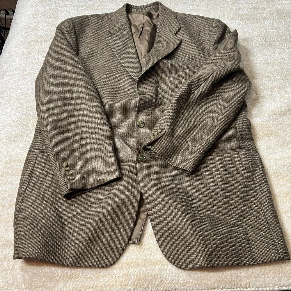 Chaps Ralph Lauren 48 T Brown Herringbone Wool Blazer Jacket Men Macy's
